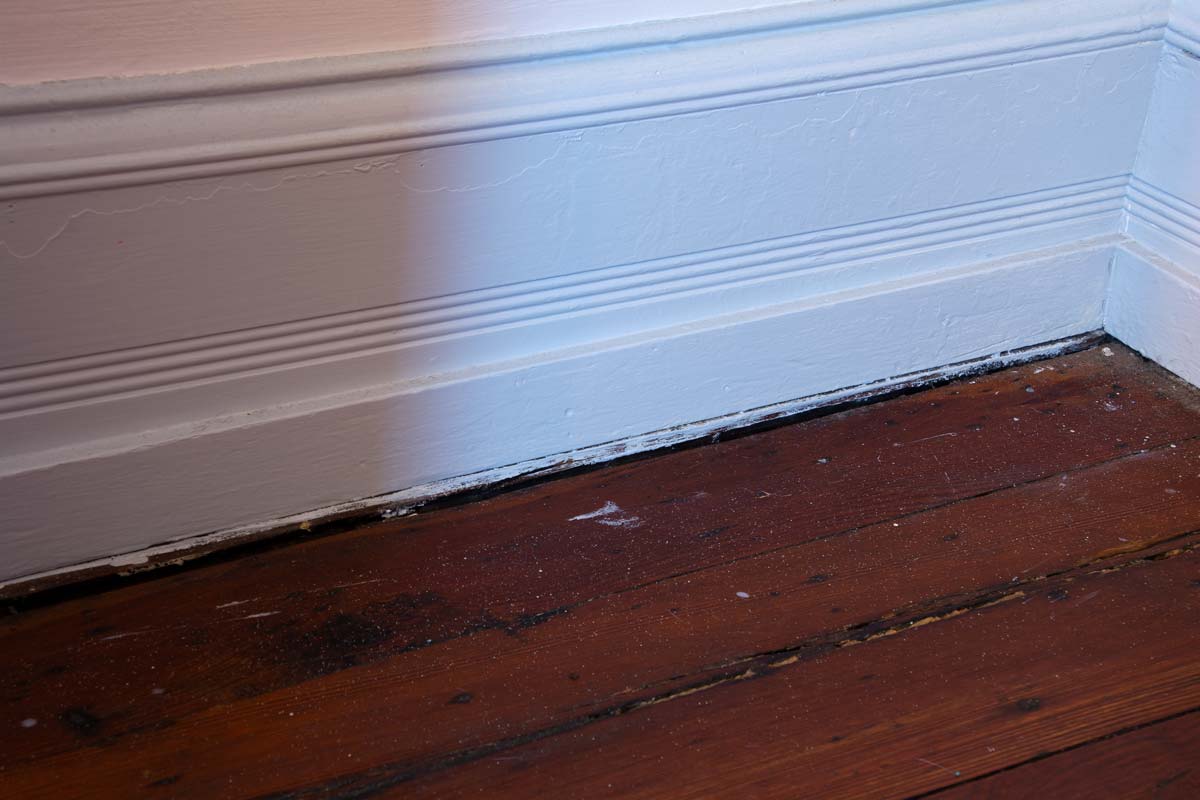 Gap between floorboards.